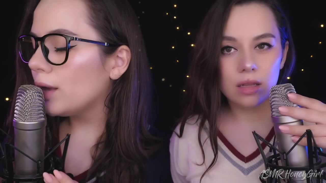 ASMR Honeygirl - Two girlfriends lick ears! One is shy, the other likes it - Fullthot